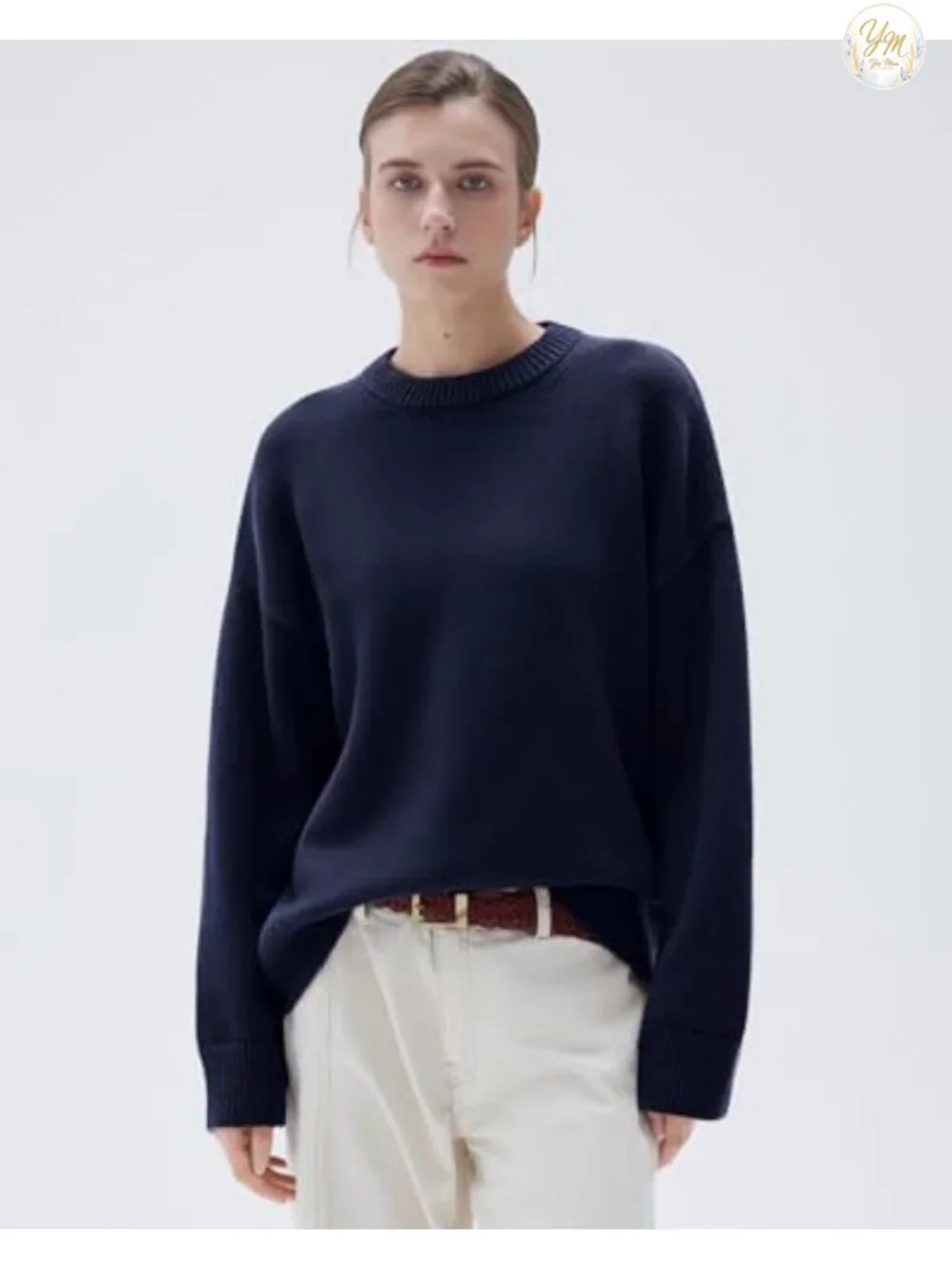 Women's Cashmere Blend Oversized Chunky Knit Crew Neck Pullover Sweater